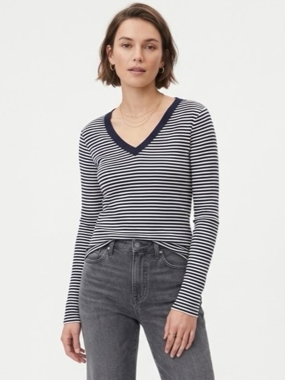 GAP The Bowery Supper Soft Pima Cotton Navy/White Long Sleeve Tee Medium